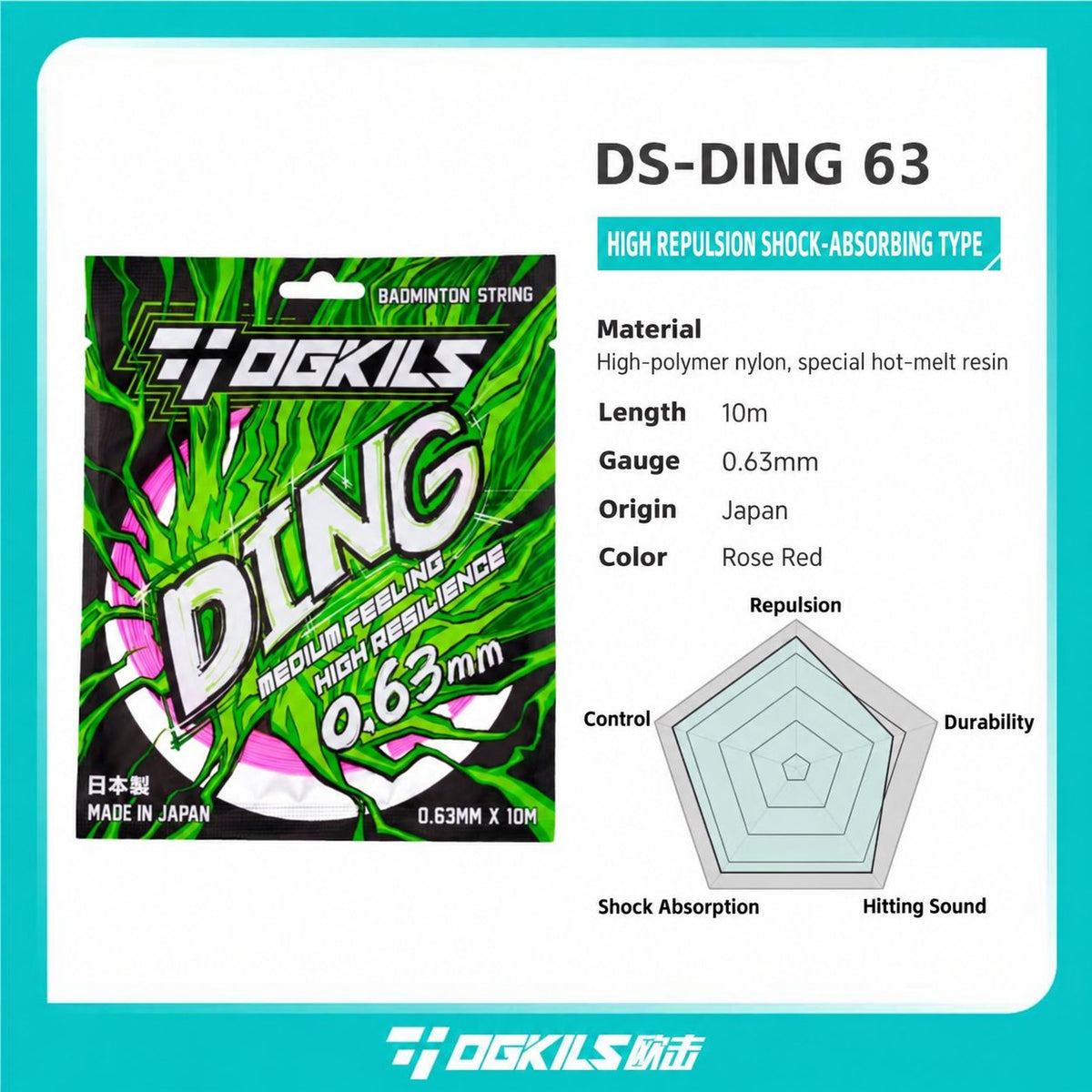 DS-DING High Repulsion Badminton String (0.63mm) - OGKILS PH