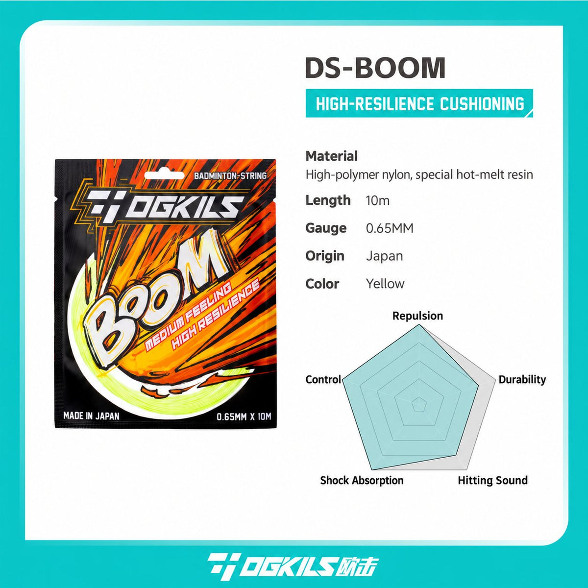 DS-BOOM High Resilience Badminton String (0.65mm) - OGKILS PH