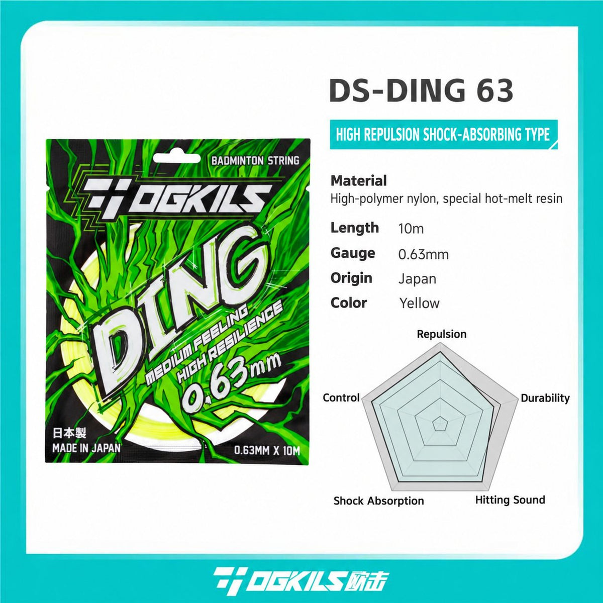 DS-DING High Repulsion Badminton String (0.63mm) - OGKILS PH